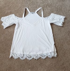 NWOT Daniel Rainn White lace cold shoulder top